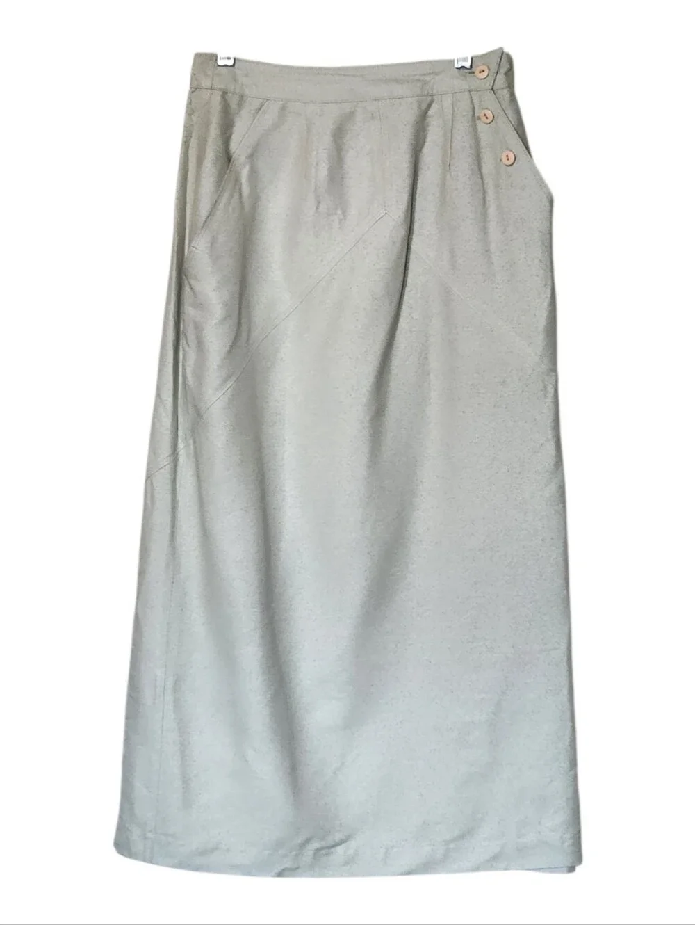 Vintage Marc D'Alcy Paris 100% Silk Light Sage Button-Accent Midi Skirt Size 8